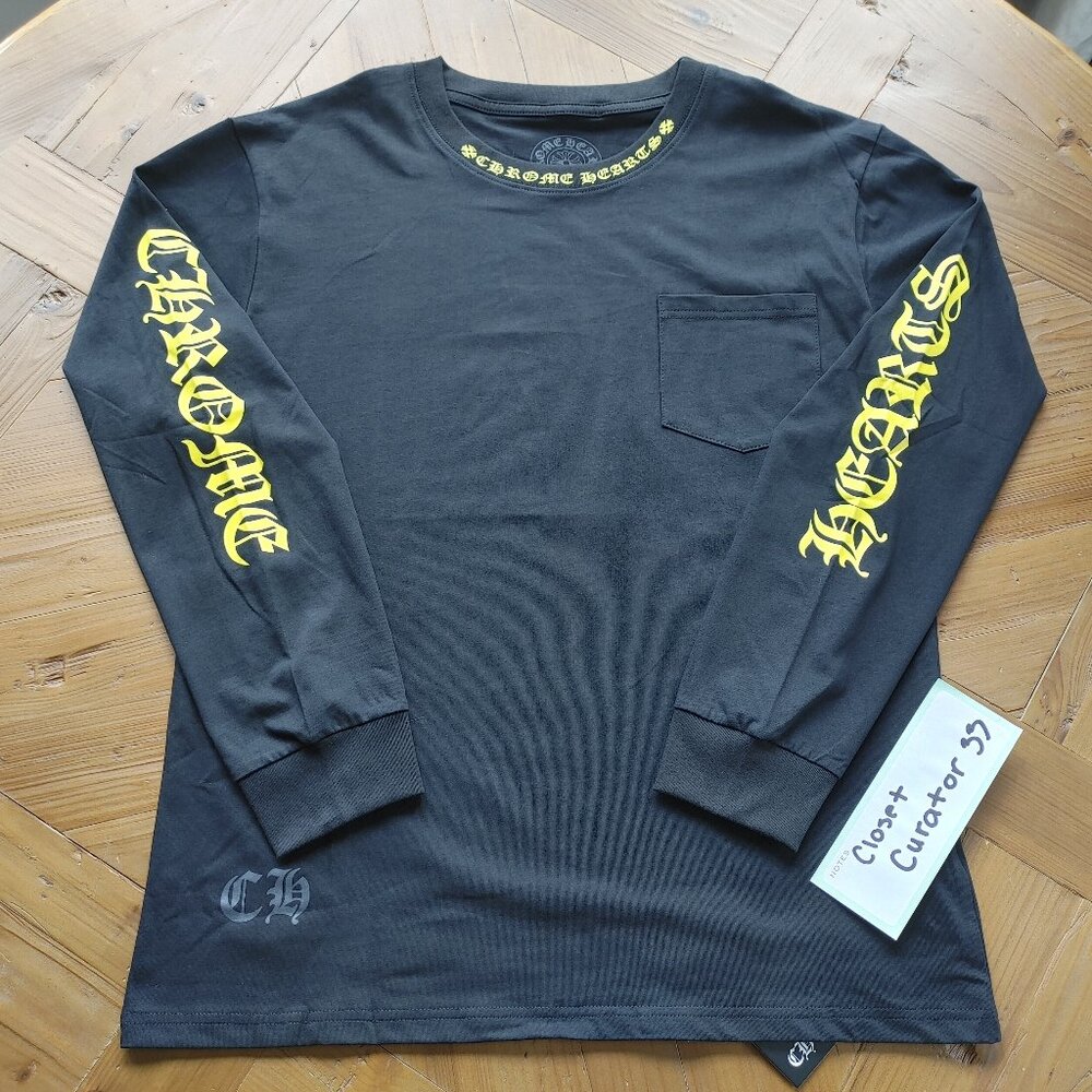Chrome Hearts neck logo Black & Yellow long sleeve shirt size XL